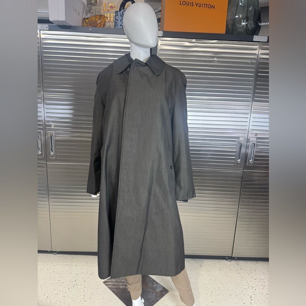 Burberry’s Vintage Wool Lined Cotton Dark Gray Trench Coat 48 Long